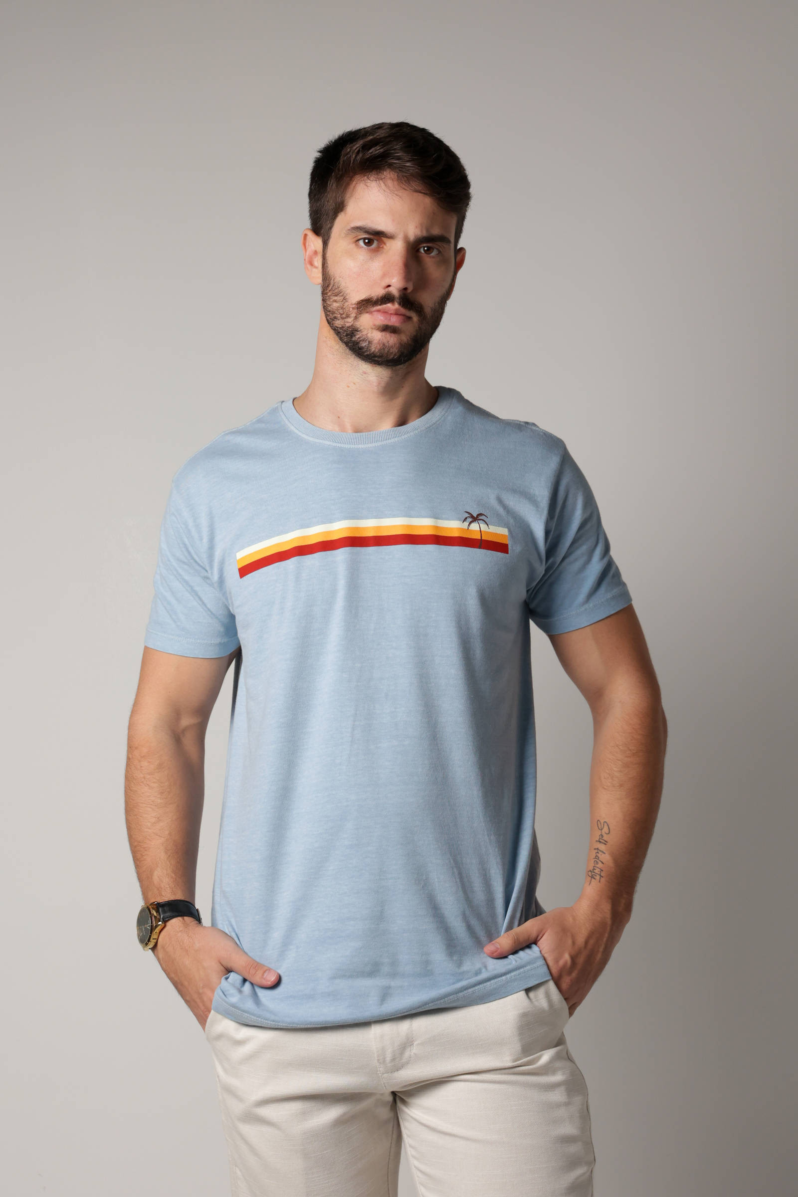 CAMISA MALHA CURTA ESTONADA ARCO IRIS-E